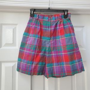 Vintage Red Purple Plaid High Waisted Culottes Shorts